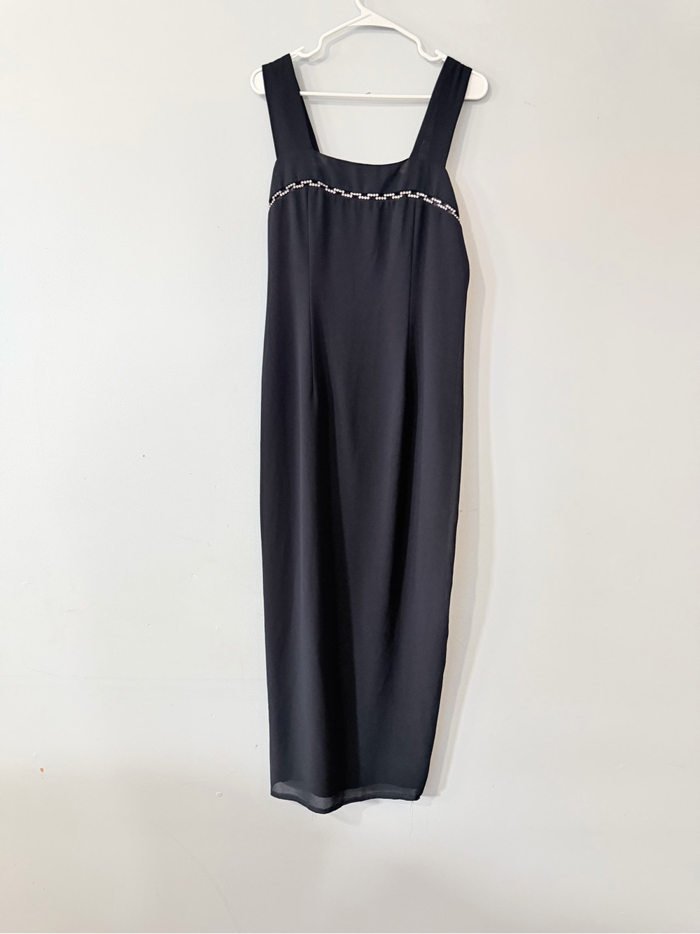 Vintage Size 8 Black Rhinestone Maxi Dress Sleeveless 90s Formal Evening
